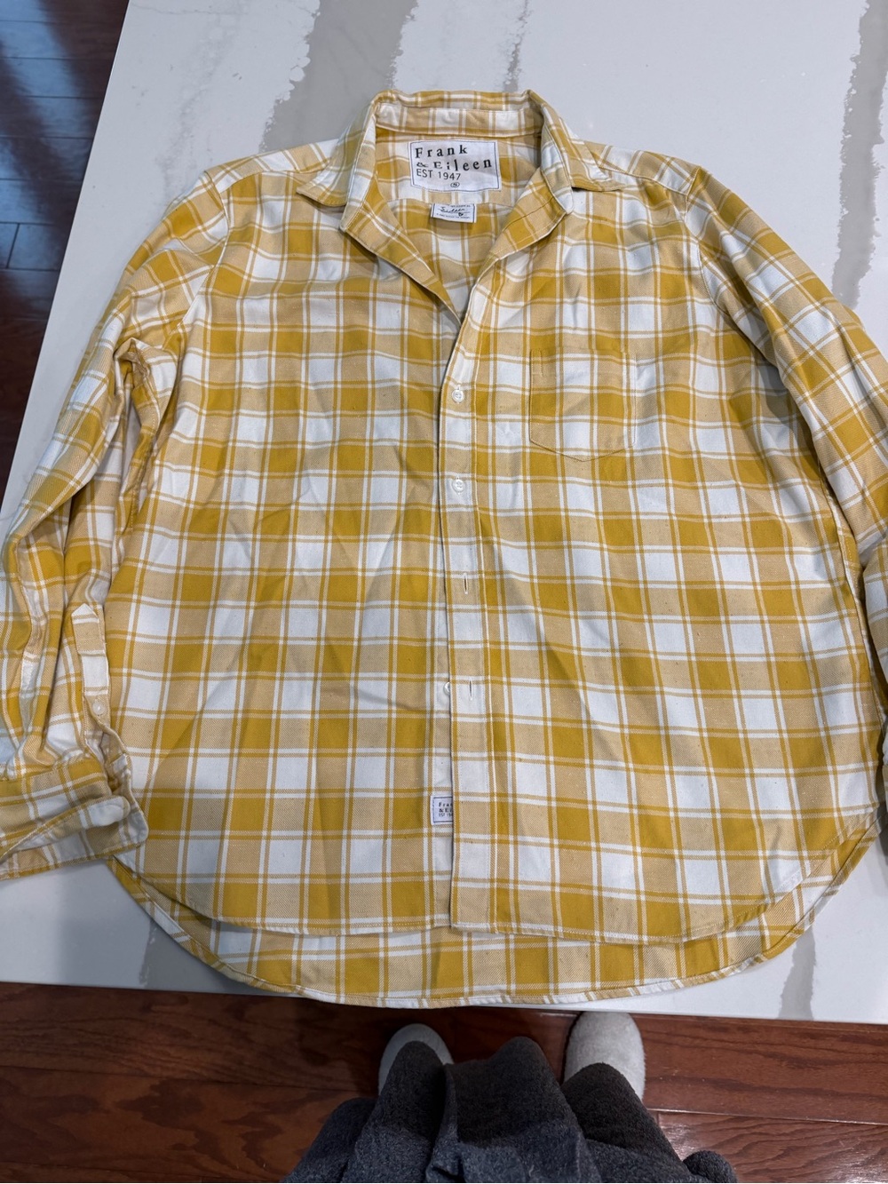 Frank & Eileen Yellow and White Plaid Cotton Button-Down Shirt